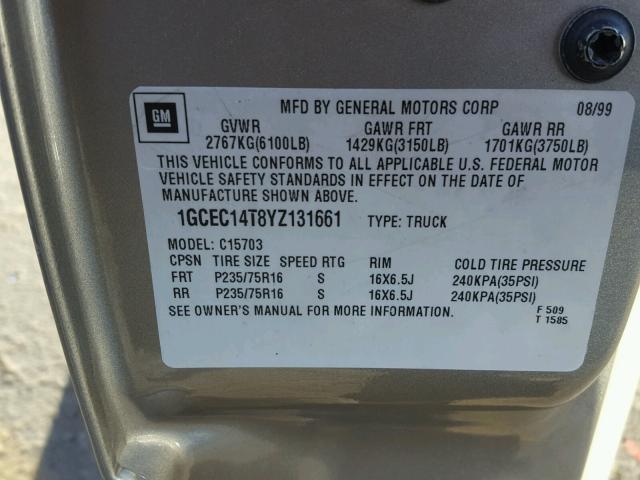 1GCEC14T8YZ131661 - 2000 CHEVROLET SILVERADO GRAY photo 10