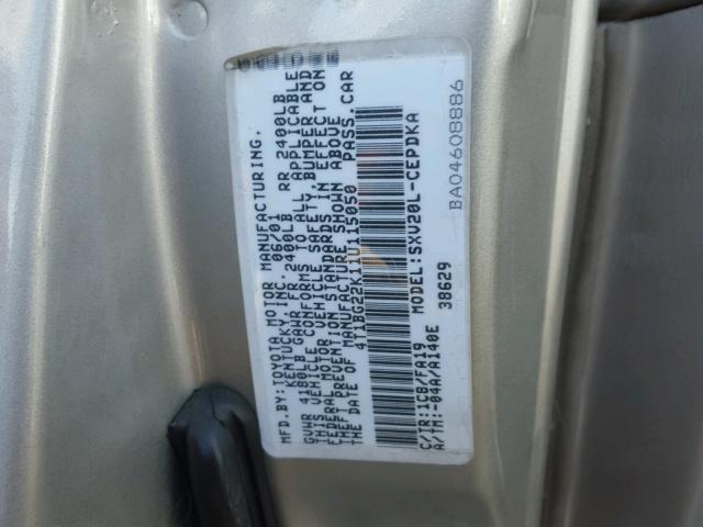 4T1BG22K11U115050 - 2001 TOYOTA CAMRY CE GRAY photo 10