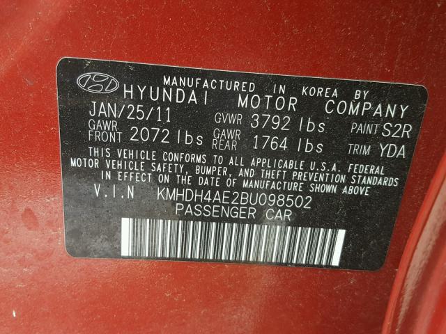 KMHDH4AE2BU098502 - 2011 HYUNDAI ELANTRA GL RED photo 10