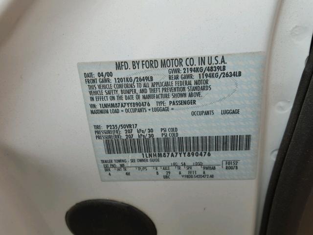 1LNHM87A7YY890476 - 2000 LINCOLN LS 白色 照片 10