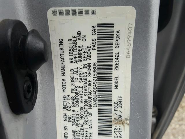 1NXBU40E49Z159606 - 2009 TOYOTA COROLLA BA SILVER photo 10