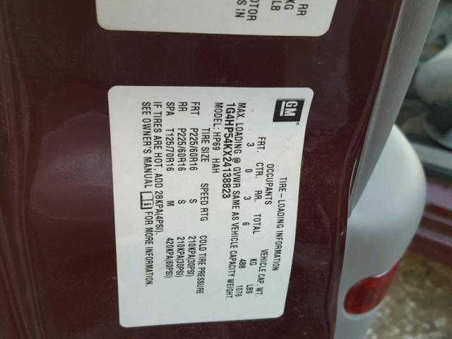 1G4HP54KX24138823 - 2002 BUICK LESABRE CU BURGUNDY photo 10