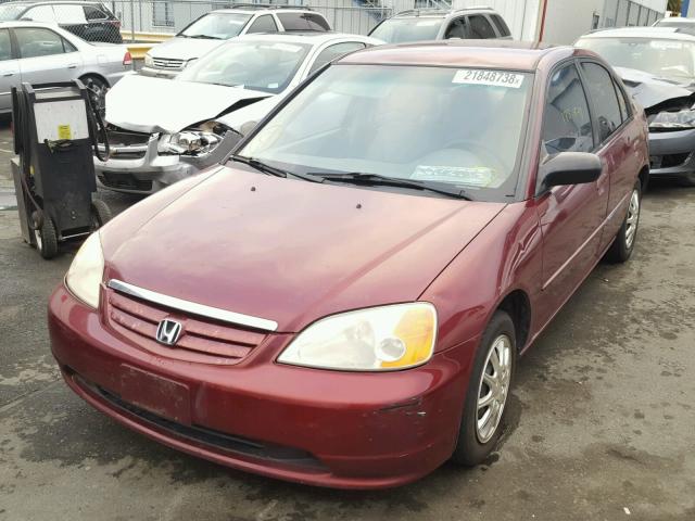 2HGES16512H505523 - 2002 HONDA CIVIC LX RED photo 2