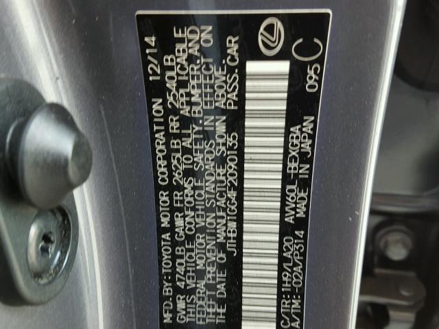 JTHBW1GG4F2090135 - 2015 LEXUS ES 300H GRAY photo 10