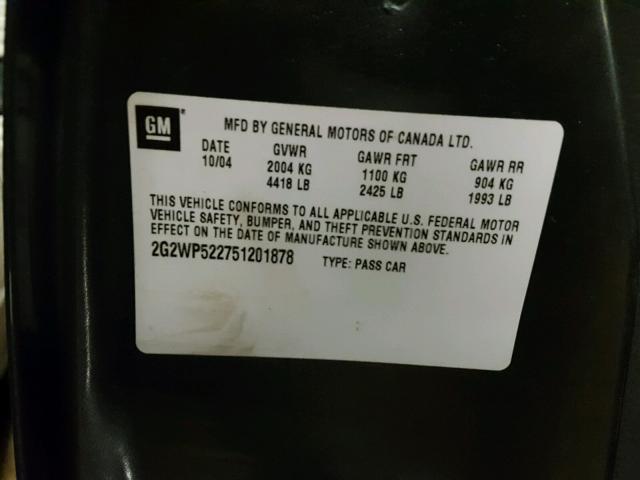 2G2WP522751201878 - 2005 PONTIAC GRAND PRIX GREEN photo 10