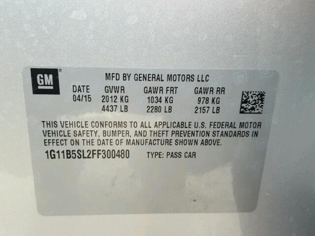 1G11B5SL2FF300480 - 2015 CHEVROLET MALIBU LS SILVER photo 10