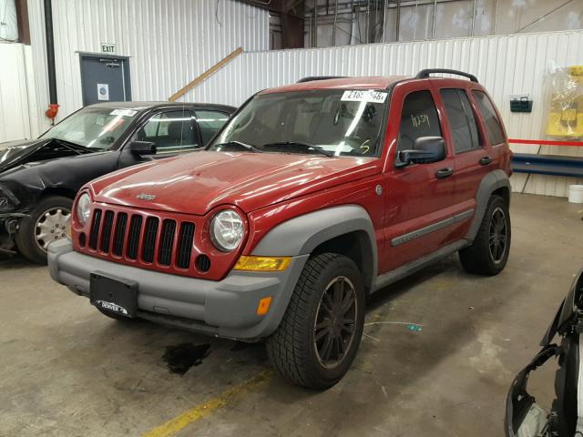 1J4GL48K75W708425 - 2005 JEEP LIBERTY SP RED photo 2