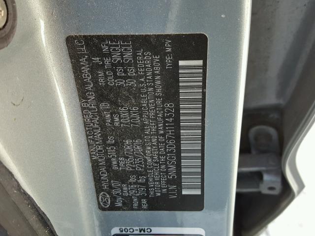 5NMSG13D67H114328 - 2007 HYUNDAI SANTA FE G GRAY photo 10