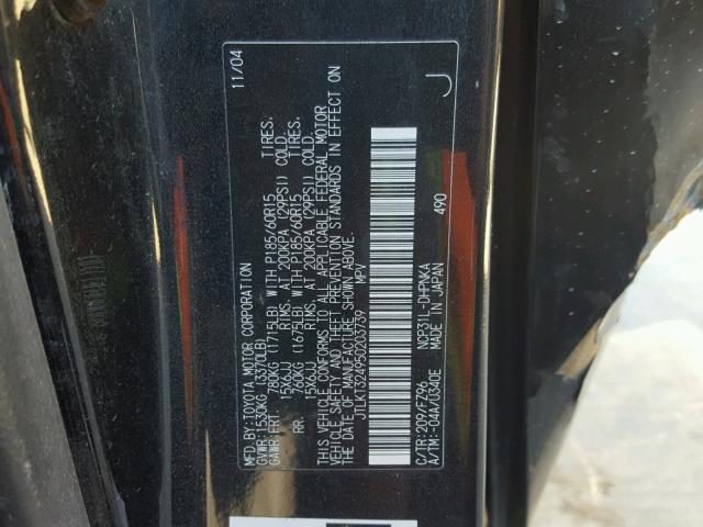 JTLKT324950203739 - 2005 TOYOTA SCION XB BLACK photo 10