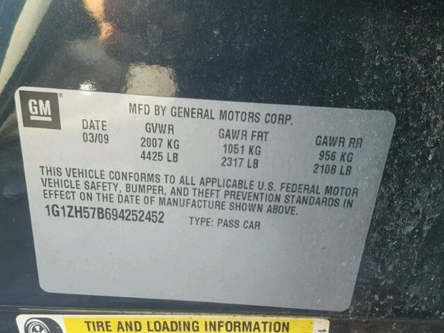 1G1ZH57B694252452 - 2009 CHEVROLET MALIBU 1LT 黑色 照片 10