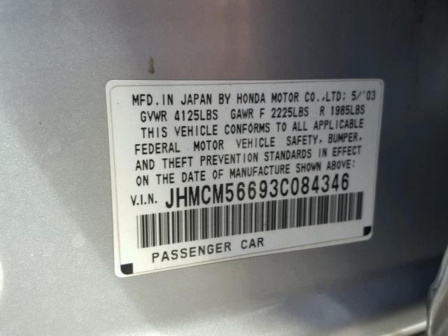 JHMCM56693C084346 - 2003 HONDA ACCORD EX SILVER photo 10