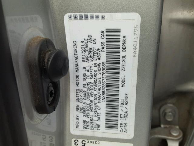 1NXBR32E67Z769089 - 2007 TOYOTA COROLLA CE SILVER photo 10