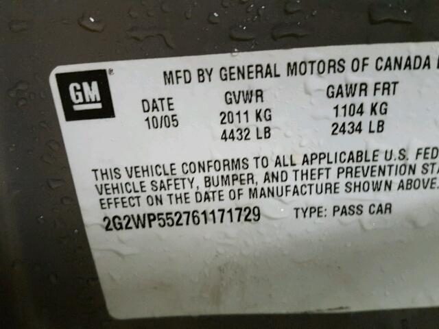 2G2WP552761171729 - 2006 PONTIAC GRAND PRIX TAN photo 10