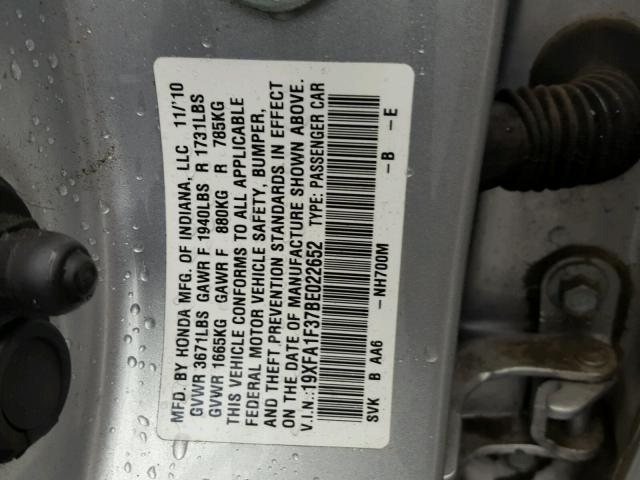 19XFA1F37BE022652 - 2011 HONDA CIVIC VP SILVER photo 10