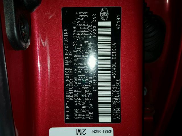 4T1BF3EK0AU049675 - 2010 TOYOTA CAMRY BASE MAROON photo 10