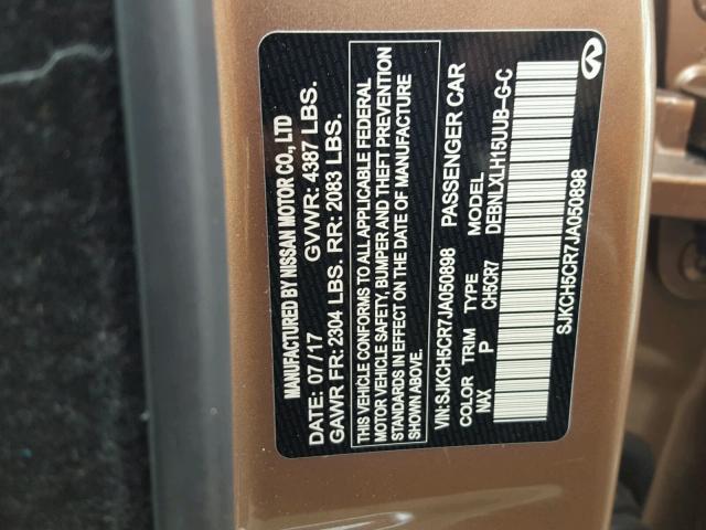 SJKCH5CR7JA050898 - 2018 INFINITI QX30 BASE GOLD photo 10