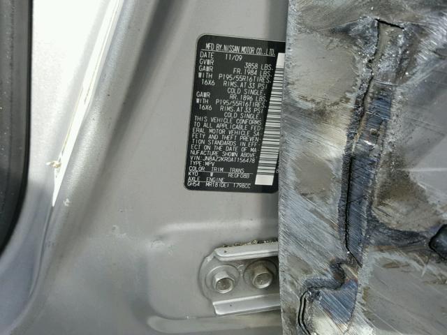 JN8AZ2KR0AT156478 - 2010 NISSAN CUBE BASE SILVER photo 10