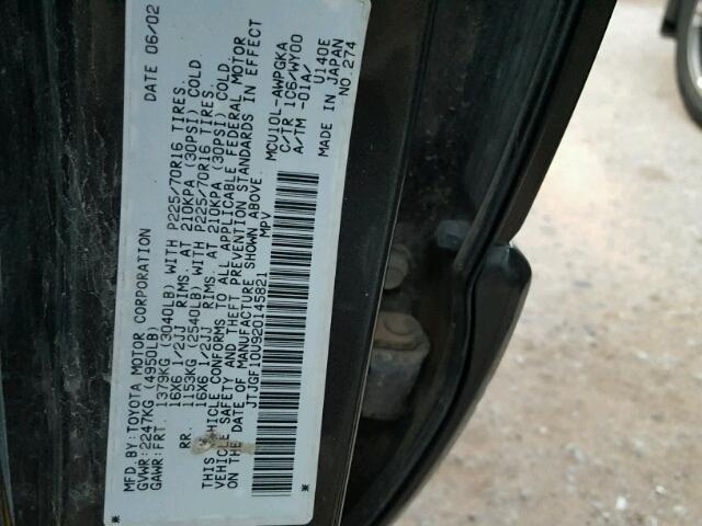 JTJGF10U920145821 - 2002 LEXUS RX 300 GRAY photo 10