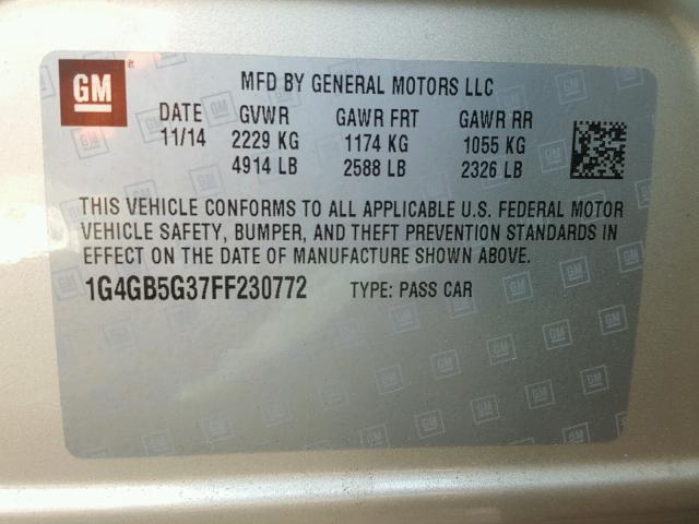 1G4GB5G37FF230772 - 2015 BUICK LACROSSE TAN photo 10