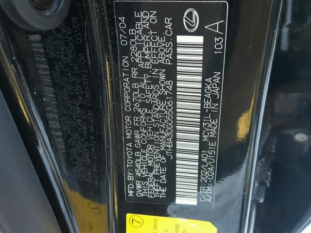 JTHBA30G055061748 - 2005 LEXUS ES 330 BLACK photo 10