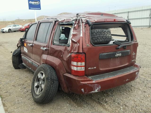 1J8GN28K48W186113 - 2008 JEEP LIBERTY SP BURGUNDY photo 3