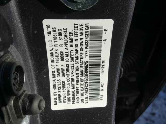 19XFC2F53GE099625 - 2016 HONDA CIVIC LX GRAY photo 10