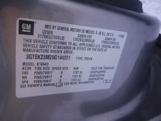 3GTEK23M29G144331 - 2009 GMC SIERRA K15 GRAY photo 10