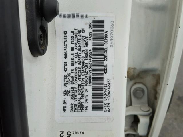 1NXBR32E56Z748524 - 2006 TOYOTA COROLLA CE WHITE photo 10