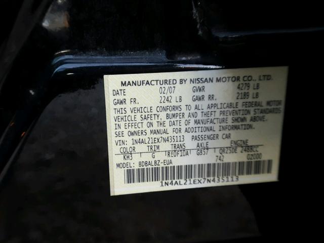 1N4AL21EX7N435113 - 2007 NISSAN ALTIMA 2.5 BLACK photo 10