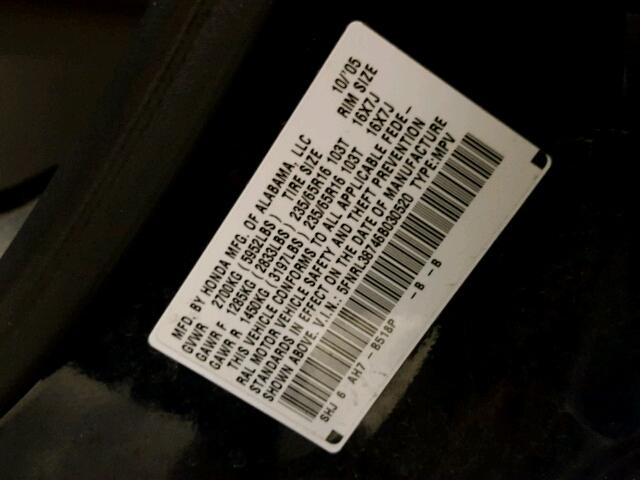 5FNRL38746B030520 - 2006 HONDA ODYSSEY EX BLUE photo 10