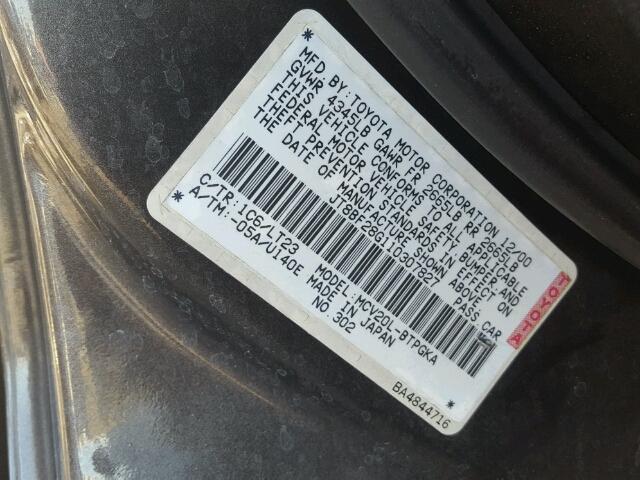 JT8BF28G110307827 - 2001 LEXUS ES 300 GRAY photo 10