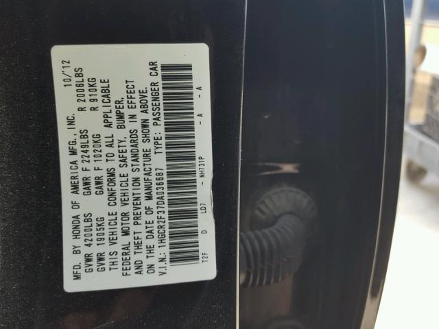 1HGCR2F37DA036687 - 2013 HONDA ACCORD LX BLACK photo 10