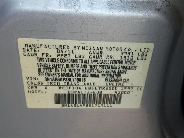 3N1AB6AP8BL719616 - 2011 NISSAN SENTRA 2.0 GRAY photo 10