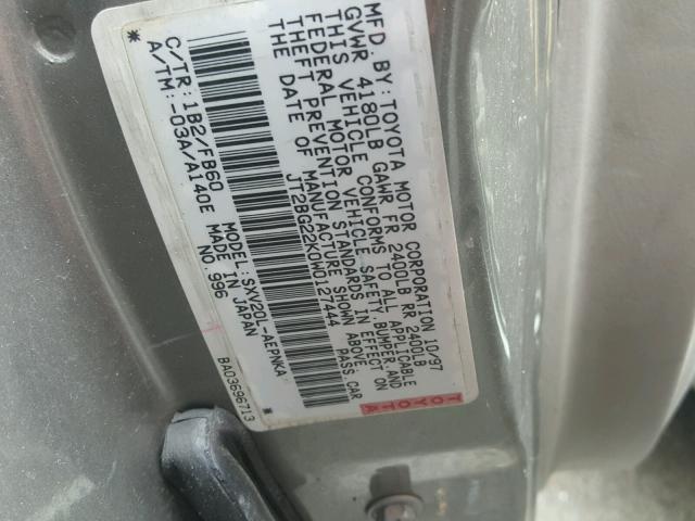 JT2BG22K0W0127444 - 1998 TOYOTA CAMRY CE BEIGE photo 10