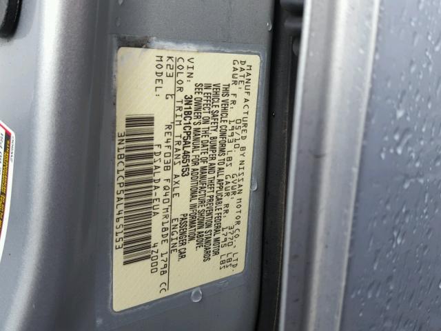 3N1BC1CP5AL465153 - 2010 NISSAN VERSA S SILVER photo 10