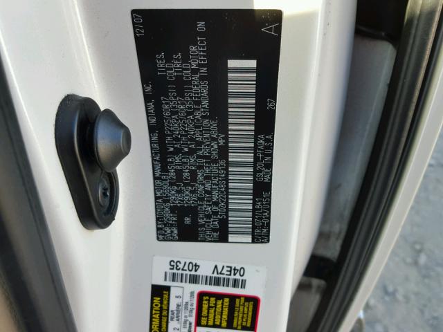 5TDZK22C48S149136 - 2008 TOYOTA SIENNA XLE WHITE photo 10