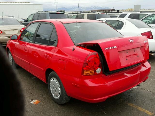 KMHCG45C95U664201 - 2005 HYUNDAI ACCENT GL RED photo 3