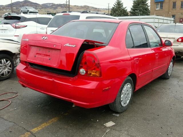 KMHCG45C95U664201 - 2005 HYUNDAI ACCENT GL RED photo 4