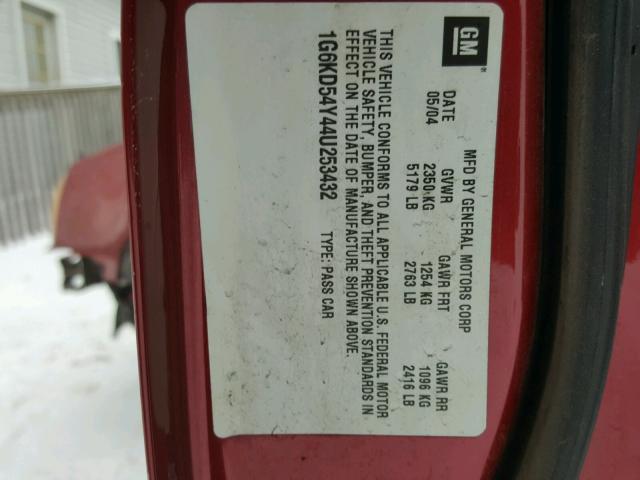 1G6KD54Y44U253432 - 2004 CADILLAC DEVILLE RED photo 10