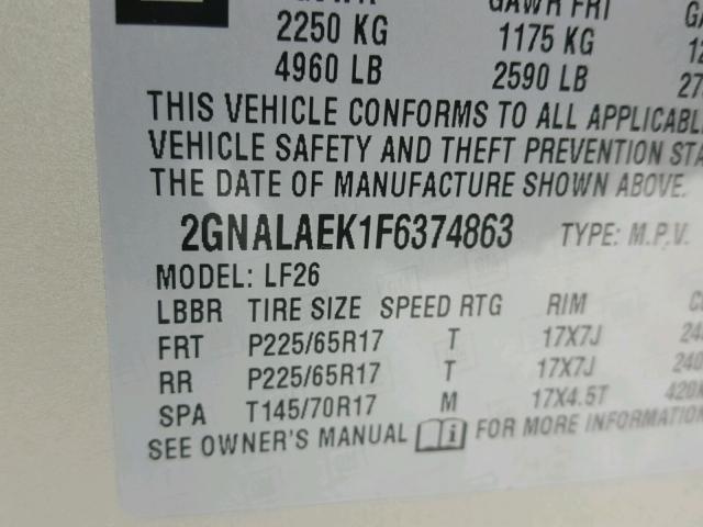 2GNALAEK1F6374863 - 2015 CHEVROLET EQUINOX LS TAN photo 10