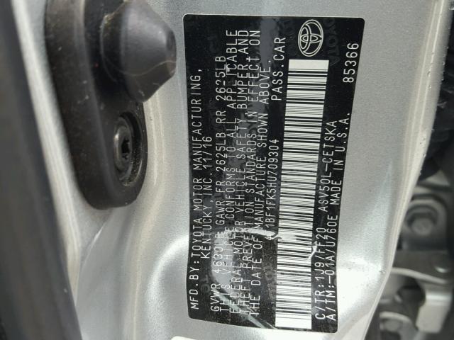 4T1BF1FK5HU709304 - 2017 TOYOTA CAMRY LE ვერცხლისფერი ფოტო 10