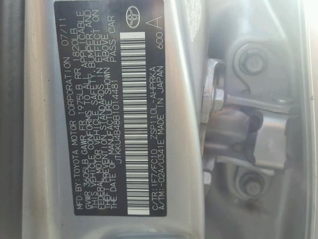 JTKKU4B48B1014481 - 2011 TOYOTA SCION XD SILVER photo 10