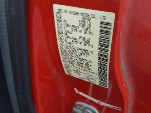 1N6DD26T83C405641 - 2003 NISSAN FRONTIER K RED photo 10