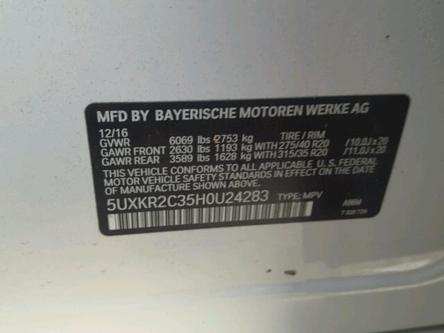 5UXKR2C35H0U24283 - 2017 BMW X5 SDRIVE3 WHITE photo 10