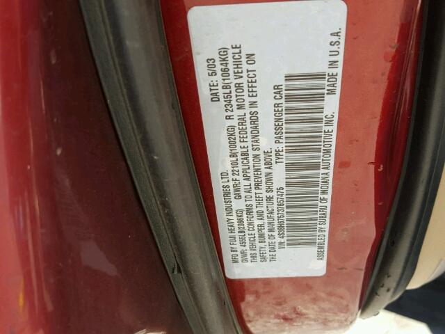 4S3BH675737657475 - 2003 SUBARU LEGACY OUT MAROON photo 10