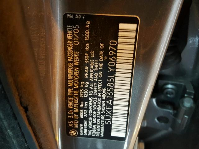 5UXFA13585LY06970 - 2005 BMW X5 3.0I GRAY photo 10