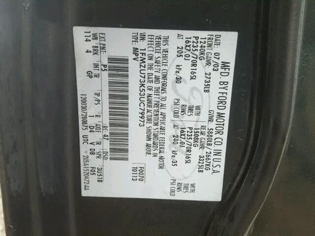 1FMZU73K53UC79973 - 2003 FORD EXPLORER X GREEN photo 10