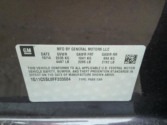 1G11C5SL8FF203684 - 2015 CHEVROLET MALIBU 1LT BLACK photo 10