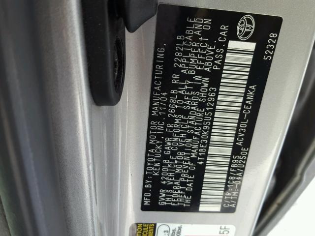 4T1BE30K95U512963 - 2005 TOYOTA CAMRY LE SILVER photo 10