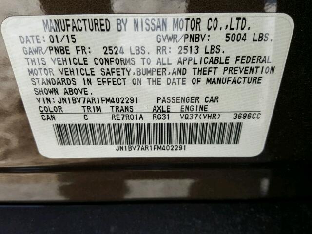 JN1BV7AR1FM402291 - 2015 INFINITI Q50 BASE BROWN photo 10